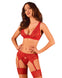 Set de lenjerie intima Lacelove – compleu erotic cu sutien, chiloti si portajartier din dantela, rosu